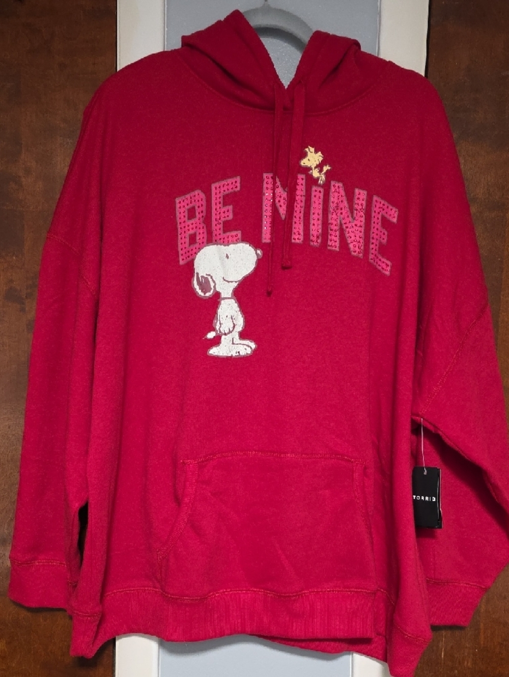 NWT SIZE 2 Torrid Peanuts Valentine's Day Jested Red Relaxed Fleece Hoodie